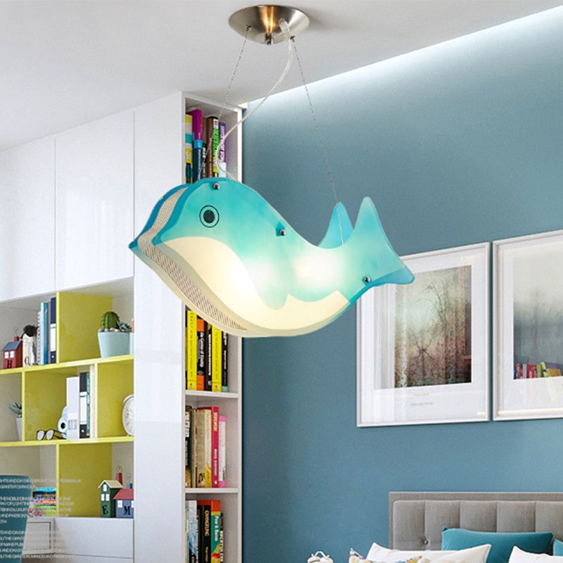 Pesce moderno appeso in metallo a due luci a soffitto blu a soffitto per le ragazze camera da letto