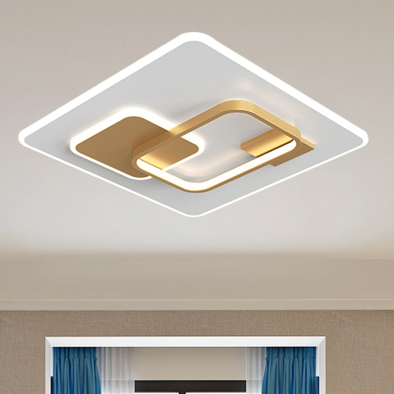 Lampe encastrée carrée en métal minimaliste, éclairage LED noir/or, lumière chaude/blanche pour chambre à coucher, largeur 16"/19,5"