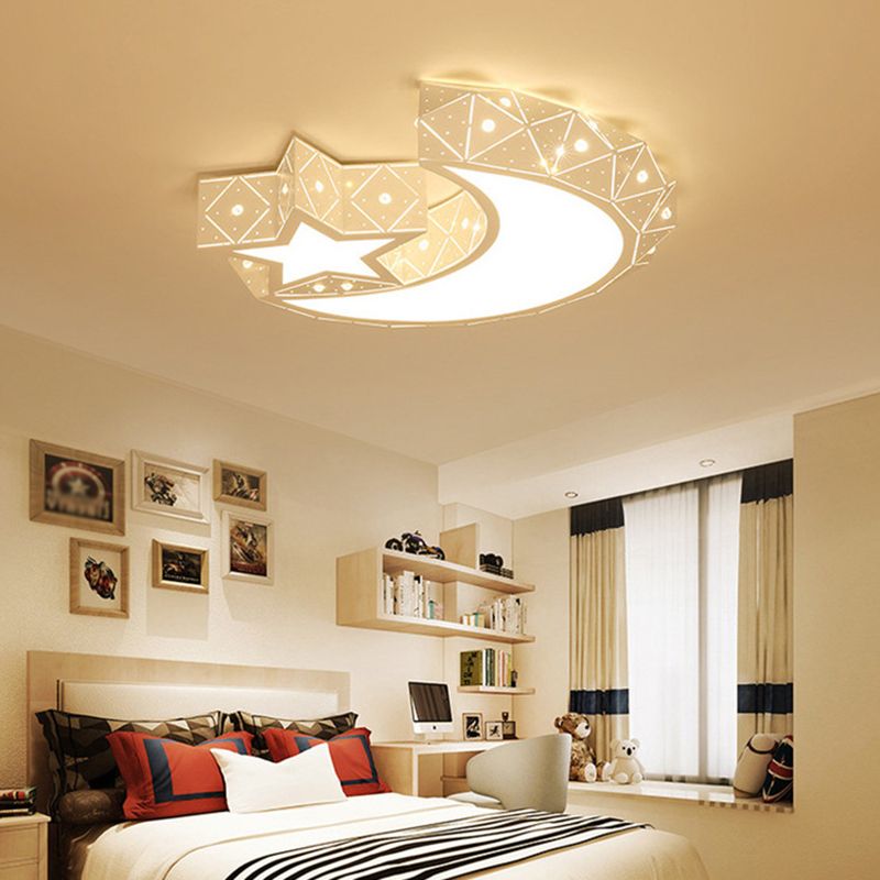 Nordic White Metal Flush Mount Light Fixture Cartoon Moon Flush Mount Spotlight for Kids Bedroom