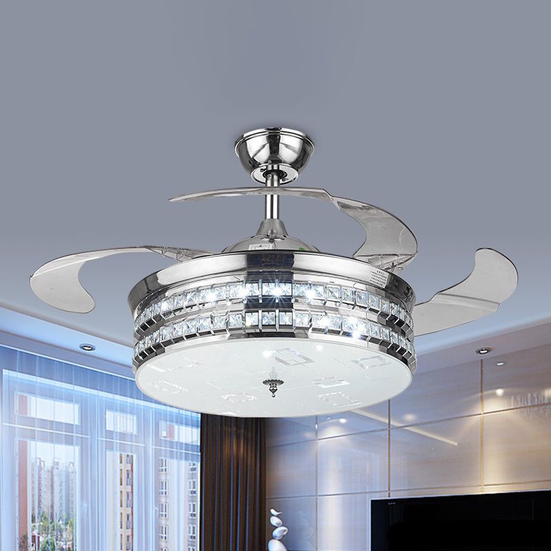 Lámpara de ventilador colgante de 19 "W Drum Simplicidad plateada/Gold LED Semi Lighting con 3 cuchillas