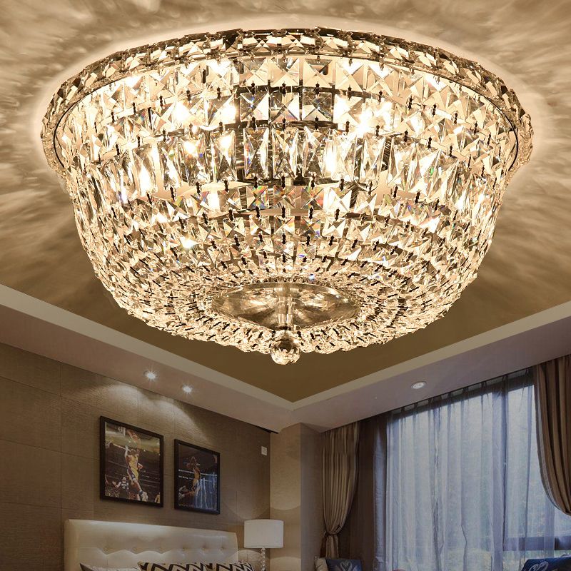 14 "/19.5" W Bowl Shade Crystal Prisms Flush Monte Moderno Stylish 3/6 Luci Clear Finish Soffitto Luce Fissaggio