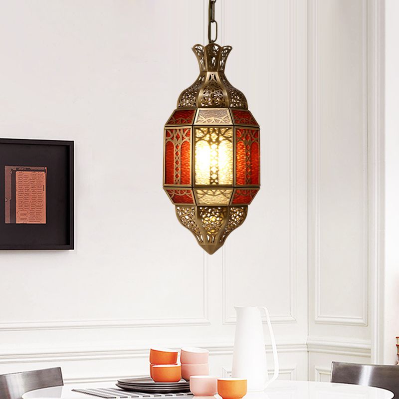Brass 1 Bulb Suspension Lamp Arab Metal Lantern Ceiling Hang Fixture for Restaurant