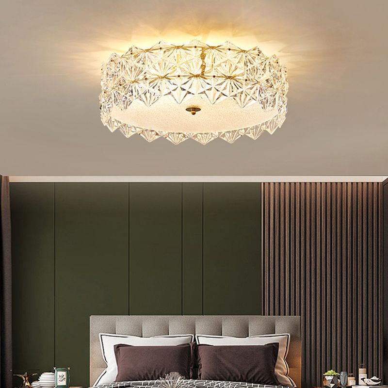 Round Clear Hexagonal Glass Flush Light Minimalistic Ceiling Mount Light for Living Room