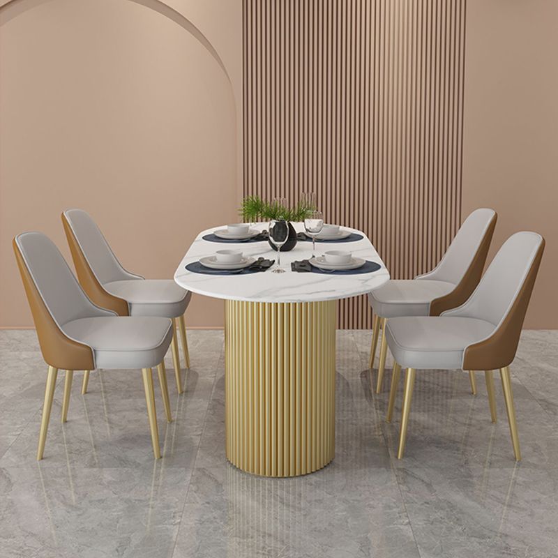 Gold Base Double Pedestal Table Modern Oval Metal Dinner Table Kitchen Home