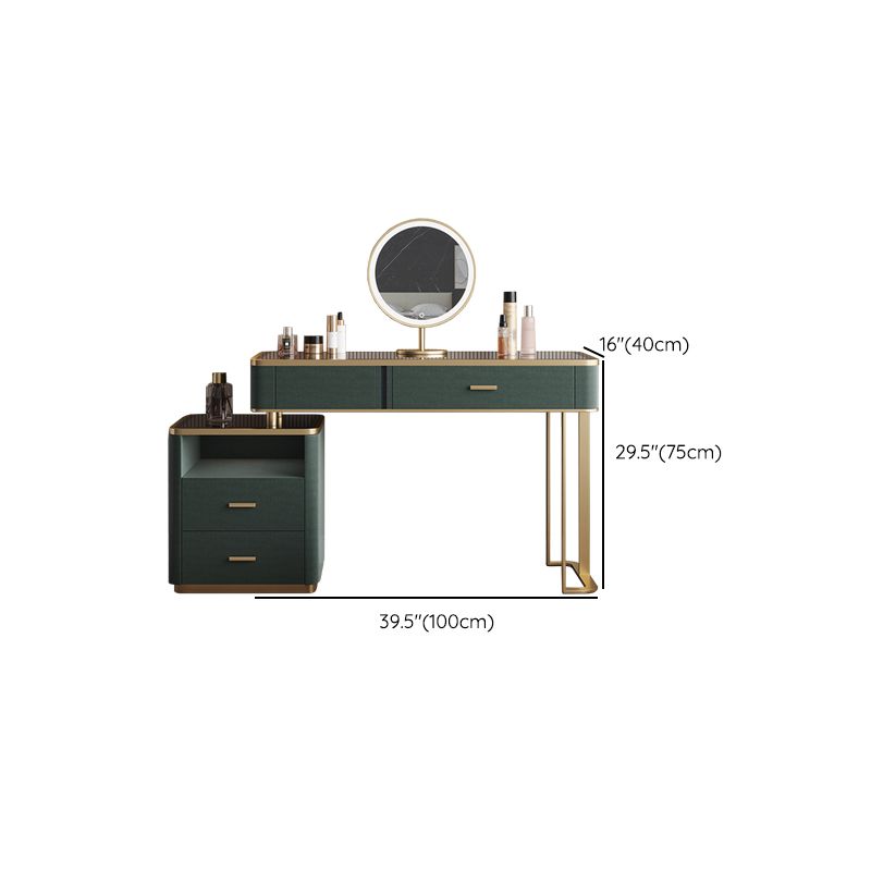 Glass Top Vanity Table 2-Drawer Stool Vanity Set with Lights Mirror