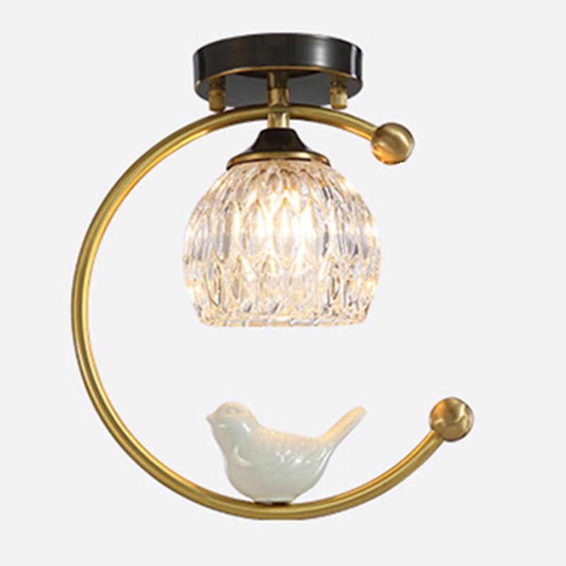 Plafonnier en cristal à abat-jour boule, style nordique, 1 ampoule, noir et or, plafonnier pour hall d'entrée