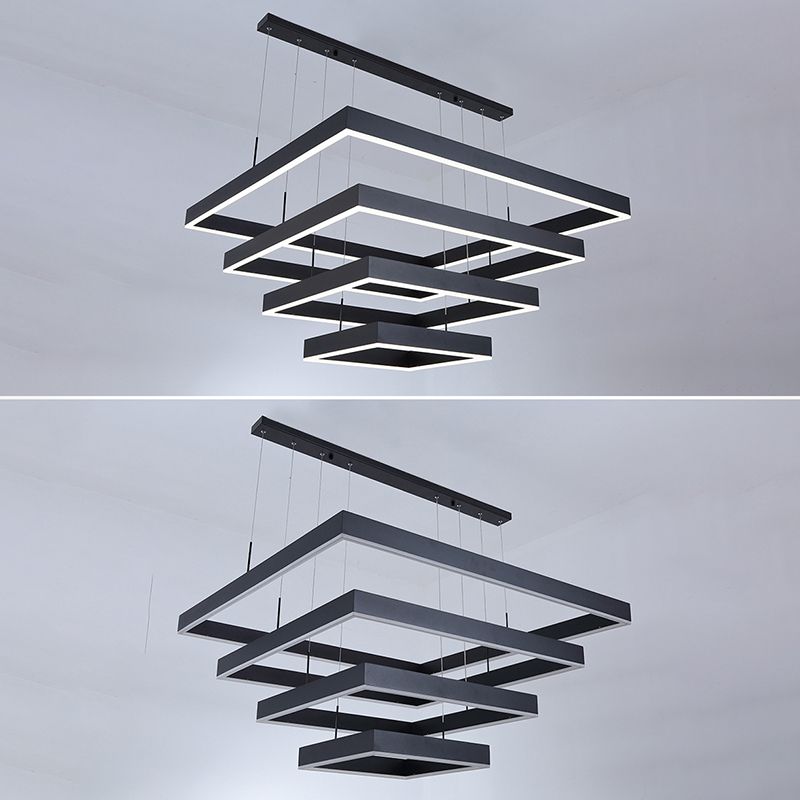 Minimalist Square LED Chandelier Metallic Living Room Suspension Light in Black