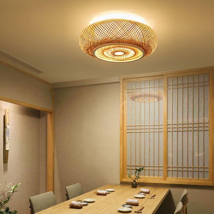 Cross Woven Flush Mount Ceiling Light Contemporary Rattan Ceiling Mount Light Fixture for Bedroom