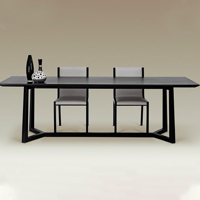 Mesa de comedor industrial rectangular Mesa fija de madera maciza con base de caballete