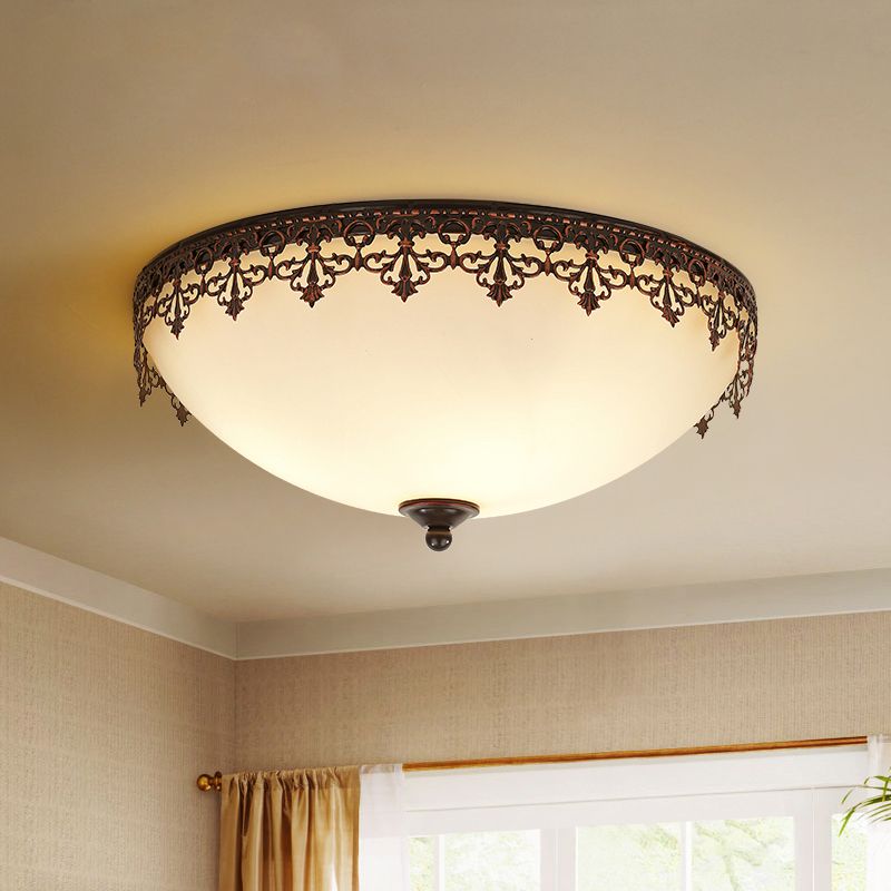 Glass Dome Flush Mount Light Fixture Traditional Living Room LED Ceiling Mount Lighting