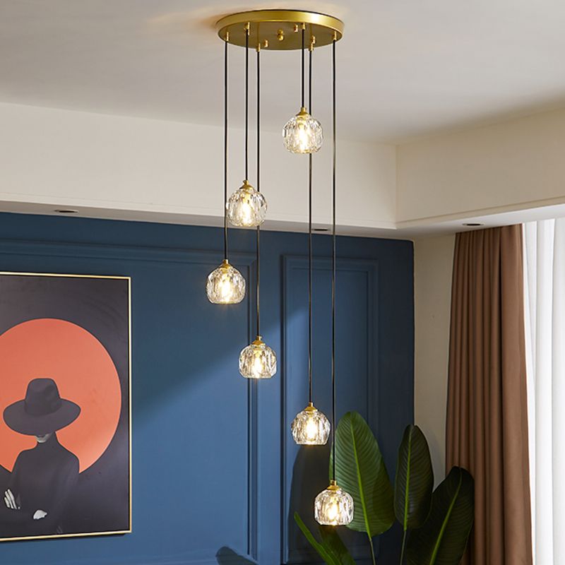 Schattierte hängende Leuchte Moderne Stil Kristall Gold Anhängerleuchte für Treppe