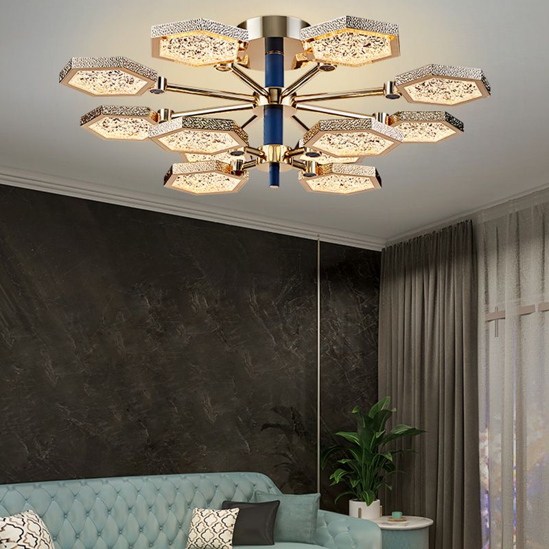 Hexagon Ceiling Light Fixtures Modern Multi-Head Semi Flush Mount Lamp for Living Room