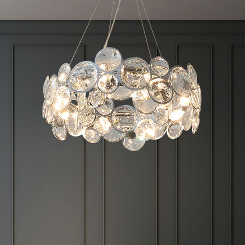 Modern Style Hanging Lights Round Crystal Chandelier in Clear for Living Room