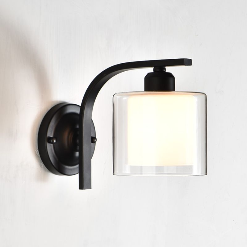 Black Clear Glass Wall Lamp Sconce Industrial Style Sconce Lamp for Living Room
