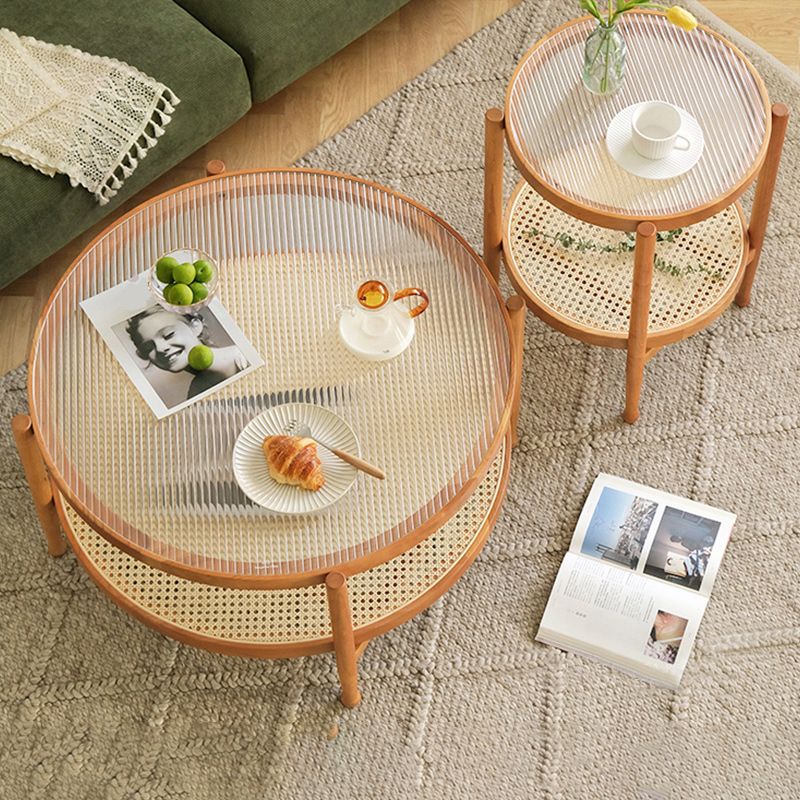 Tropical Round Cocktail Table Glass Top Coffee Cocktail Table