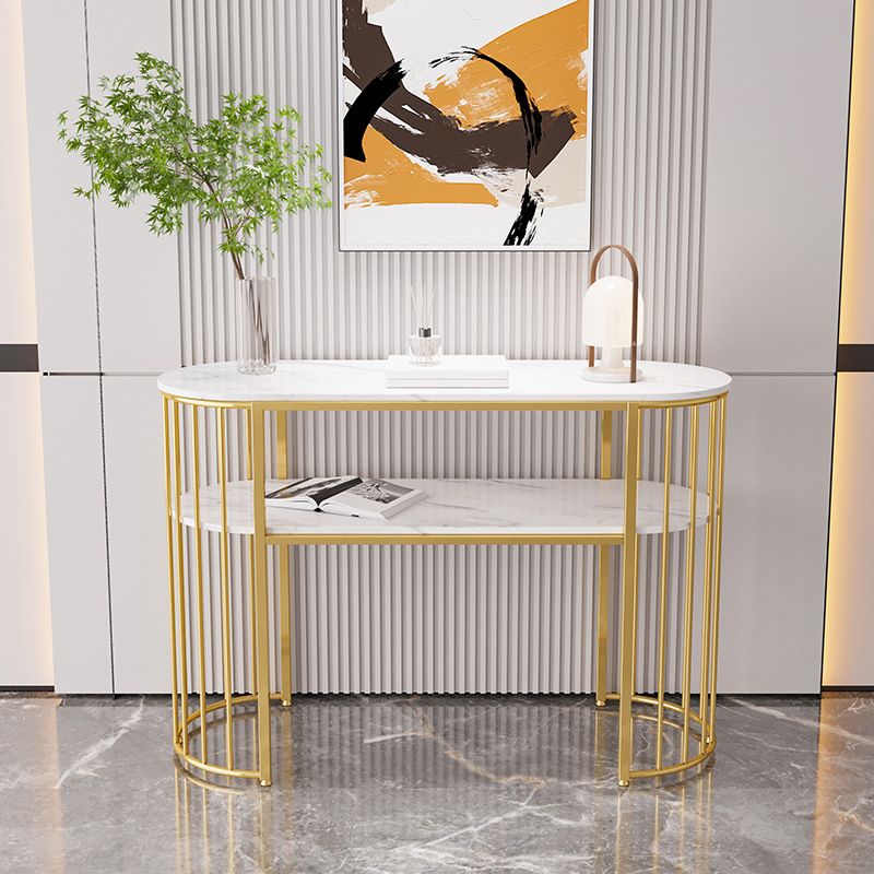 11" Wide Stone Glam Console Table Oval Console Sofa Table for Hall
