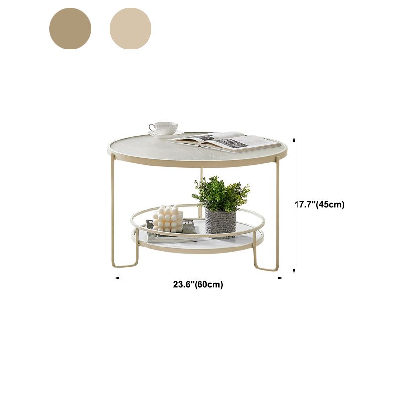 Contemporary Round Coffee Table with Glass Top and Stone Shelf