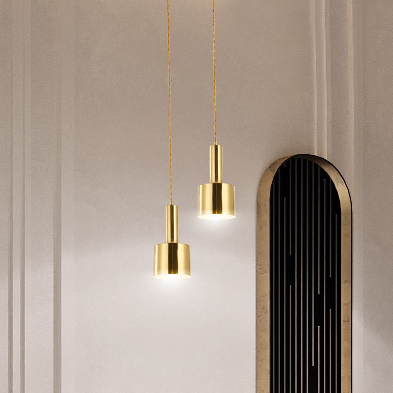 Lámpara de colgante de cilindro de hierro de luz de luz de un solo colgante moderno en oro en oro