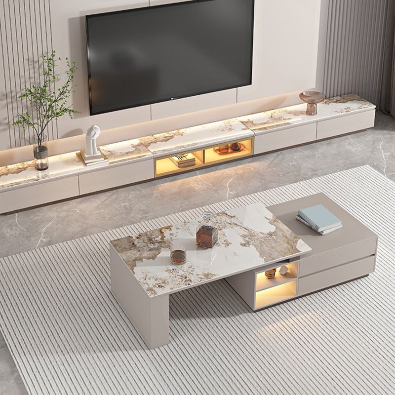 Rectangle Cocktail Table Stone Single Coffee Table with Storage Drawers