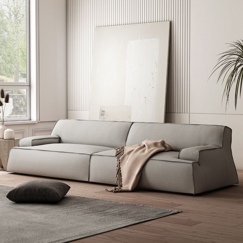 Grey Contemporary Leather Match Pillow Top Arm Standard Sofa for Living Room