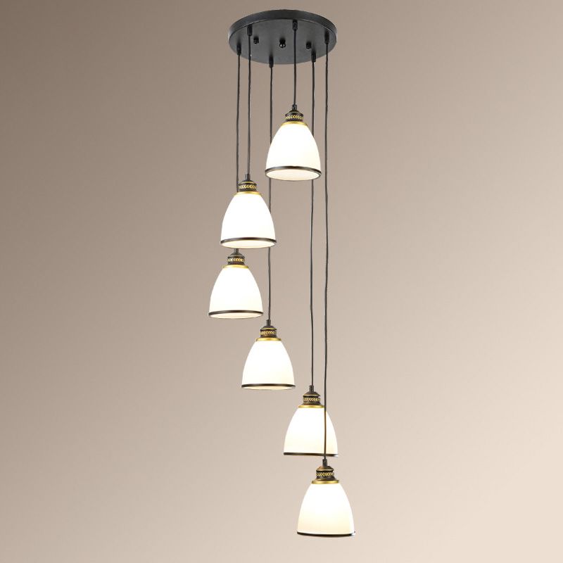 Duplex Cluster Pendant Light in Modern Luxury Style Wrought Iron Hanging Light with White Glass Shade