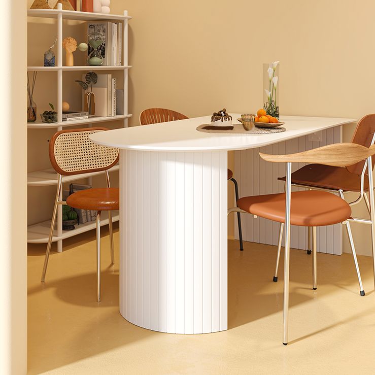Free Form Sintered Stone Table White Tone Simplicity Double Pedestal Table for Dining Room