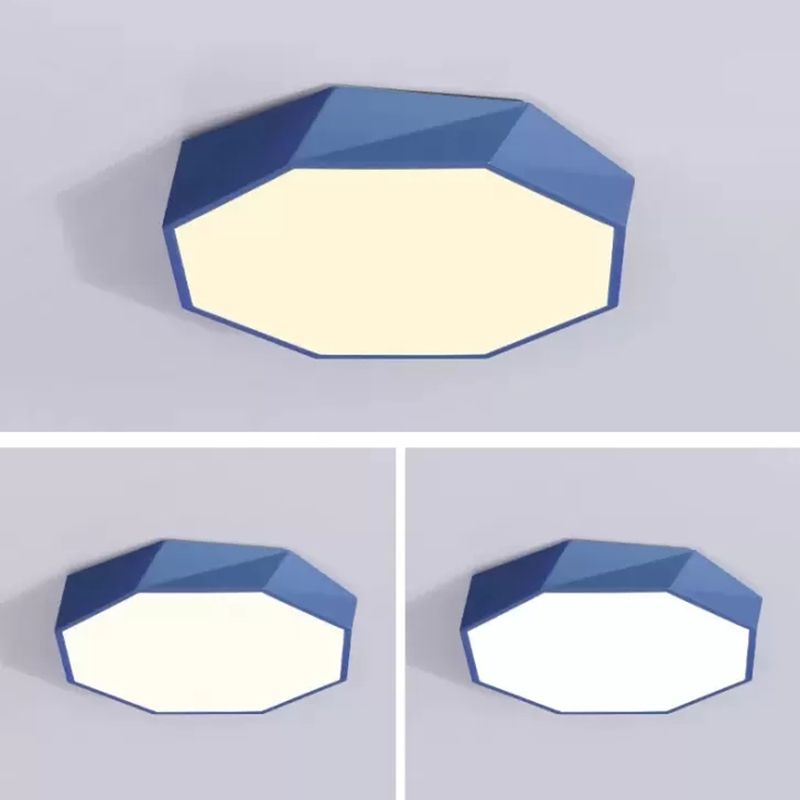 Macaron Octagonal Ceiling Lighting Metal Bedroom Flush Mount Led Light with Acrylic Diffuser
