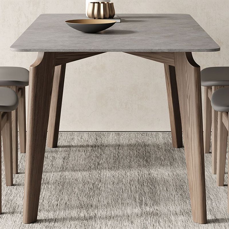 Rectangle Modern DiningTable Sintered Stone Top Ash Base Table with 4 Legs