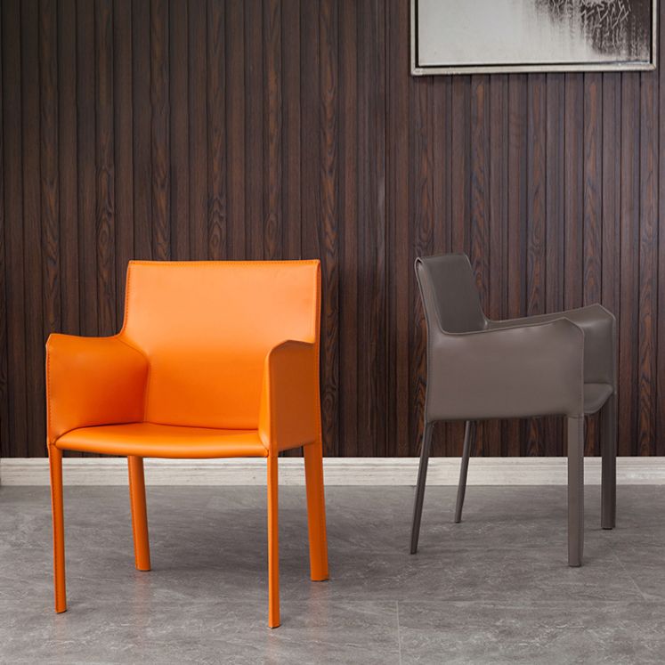 Leather Dining Chair Contemporary Arm Solid Back Side Chairs