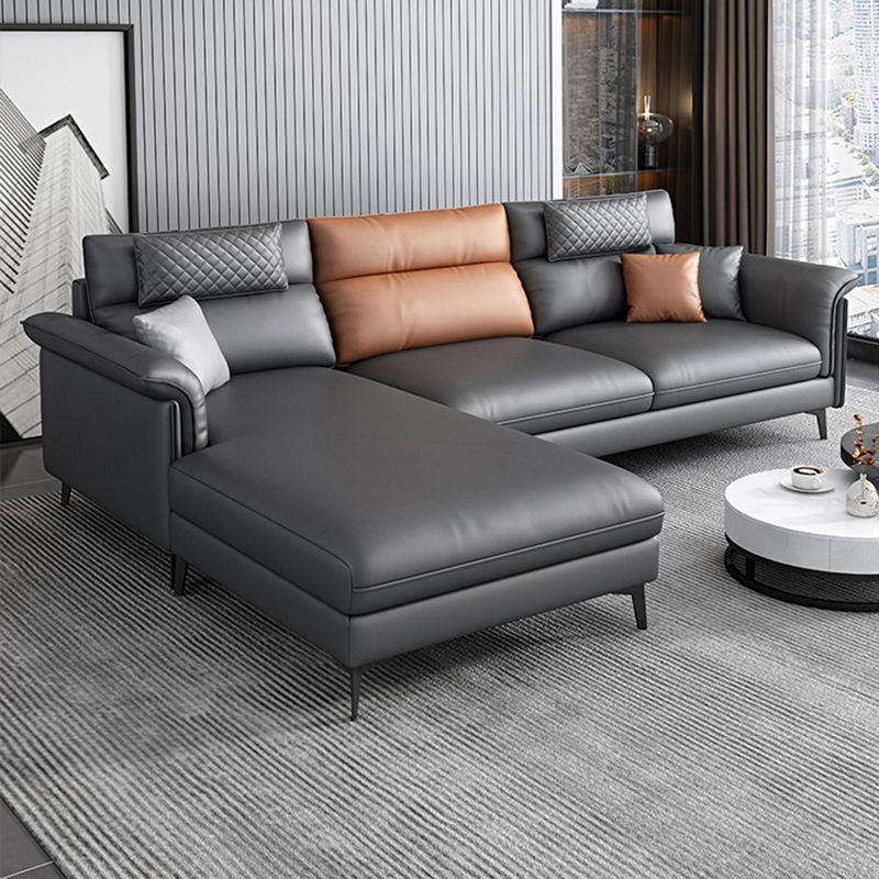 35.43" Tall Modern Sectional Dark Gray Sectional with Pillowed Back Cushions