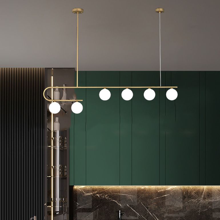 Glass Round Chandelier Light Fixture Simple Island Pendant for Dining Room