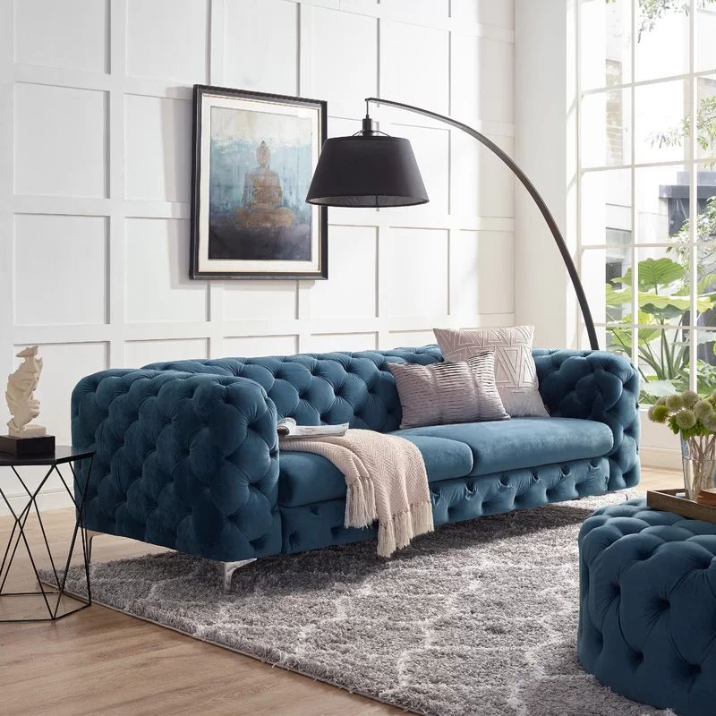 Contemporary Tufted Back Sofa with Tuxedo Arms for Apartment