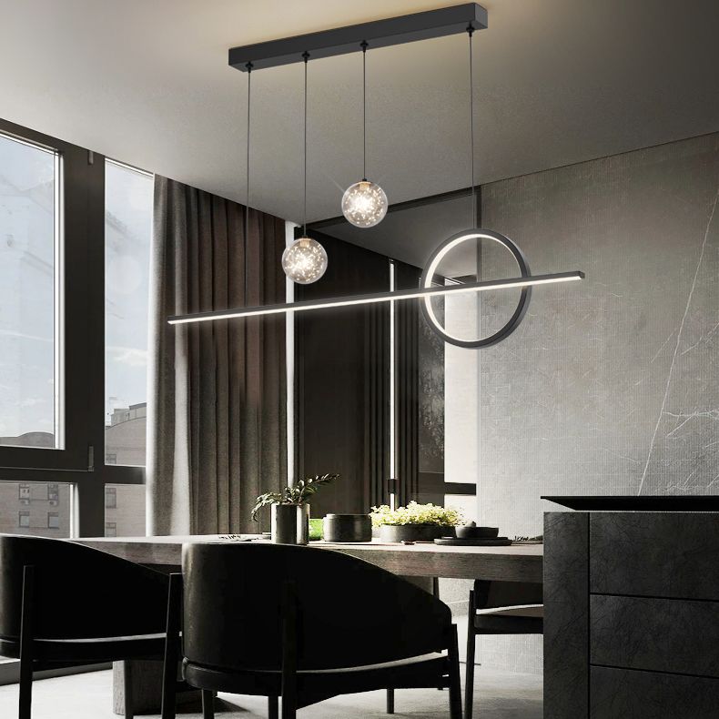 4 Lights de la isla de luz ligera Luces de la isla de vidrio contemporánea en negro