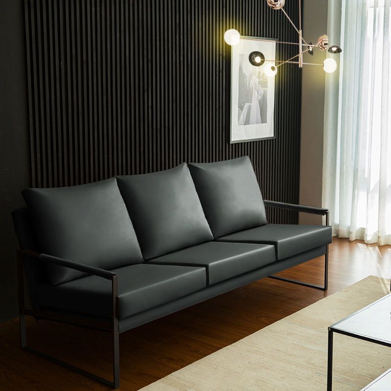 Mid Century Modern 32.2"H Faux Leather Square Arm Sofa for Living Room