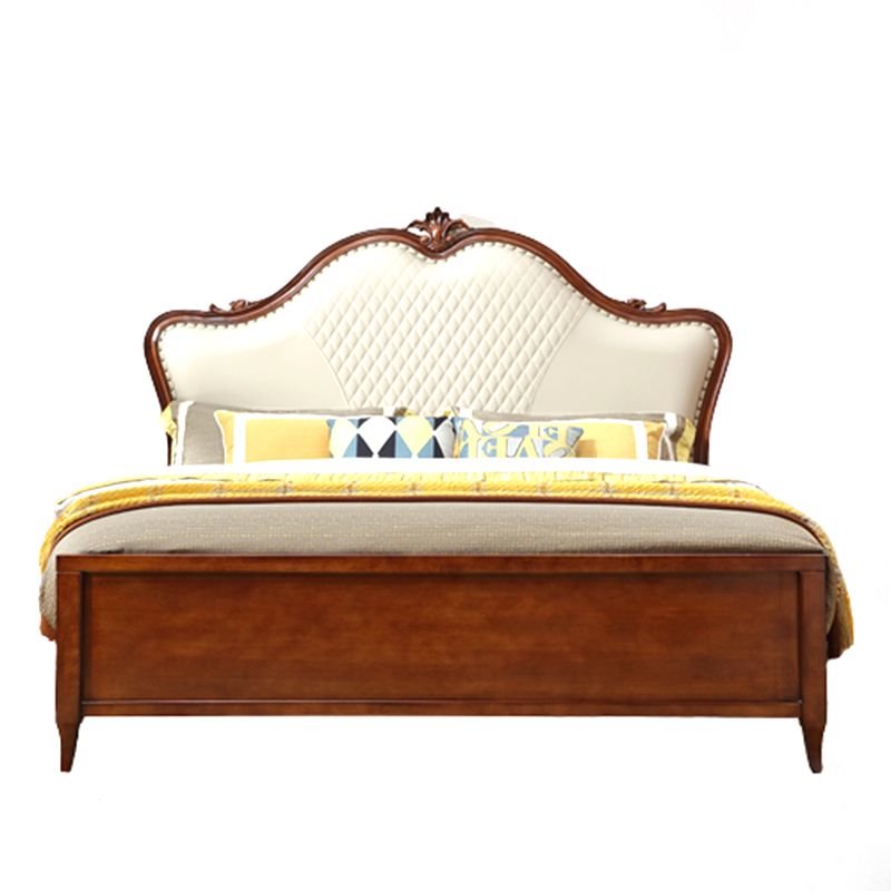 57.08" High Traditional Panel Bed with Storage Brown Upholstered Headboard Bed