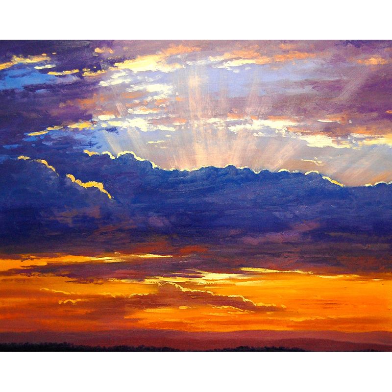 Minimalist Sky and Cloud Mural Wallpaper in Orange and Blue Home Decorative Wall Covering, Custom-Made