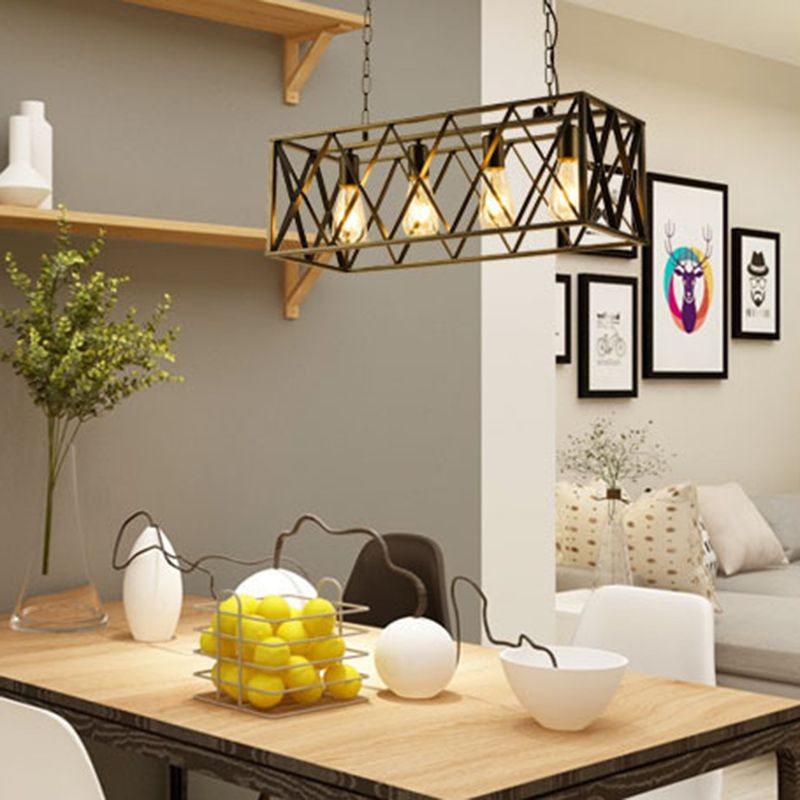 Luce a sospensione a sospensione in gabbia di ferro a 4 luci Stile industriale retrò luce appesa per bar