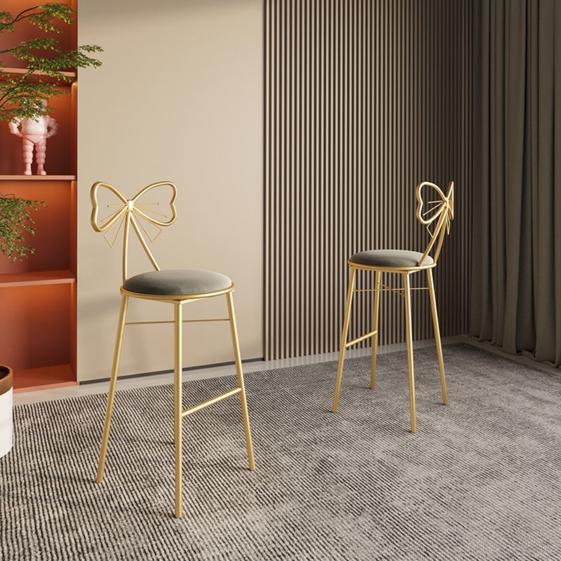 Glam Armless Backrest Counter Stool Iron Cashier Bar Stool with Cushion and Pedal