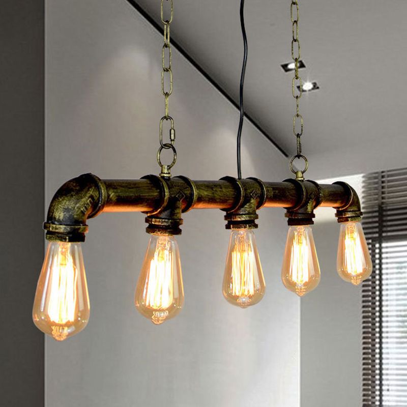 5 Lights Metal Water Tubular Island Pendant Lighting Retro Industrial Exposed Bulb Island Lamp