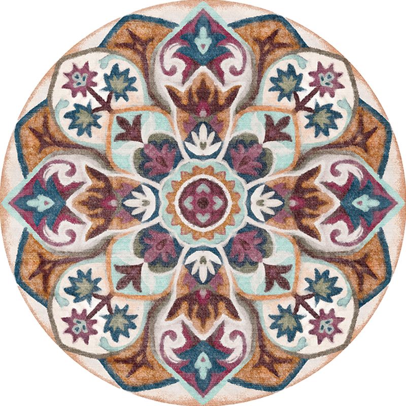 Stylish Tribal Flower Pattern Rug Multicolor Moroccan Rug Polyester Pet Friendly Non-Slip Backing Washable Area Rug for Living Room