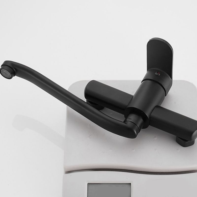 Low Arc Tub Filler Black Swivel Single Lever Handle Wall-Mounted Copper Tub Filler