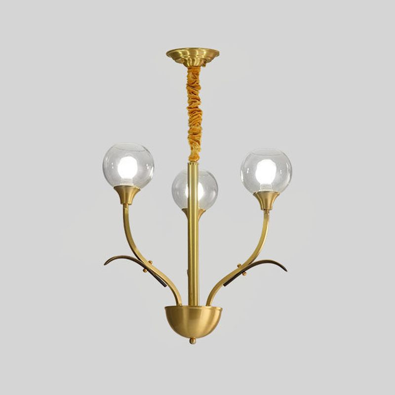 Brass Ball Ceiling Chandelier Nordic Clear Glass 3/6 Heads Hanging Light Fixture for Living Room