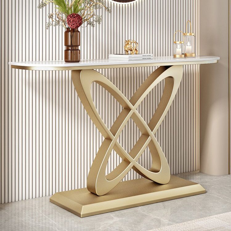 Glam Stone Console Table Iron Scratch Resistant Console Sofa Table for Hall