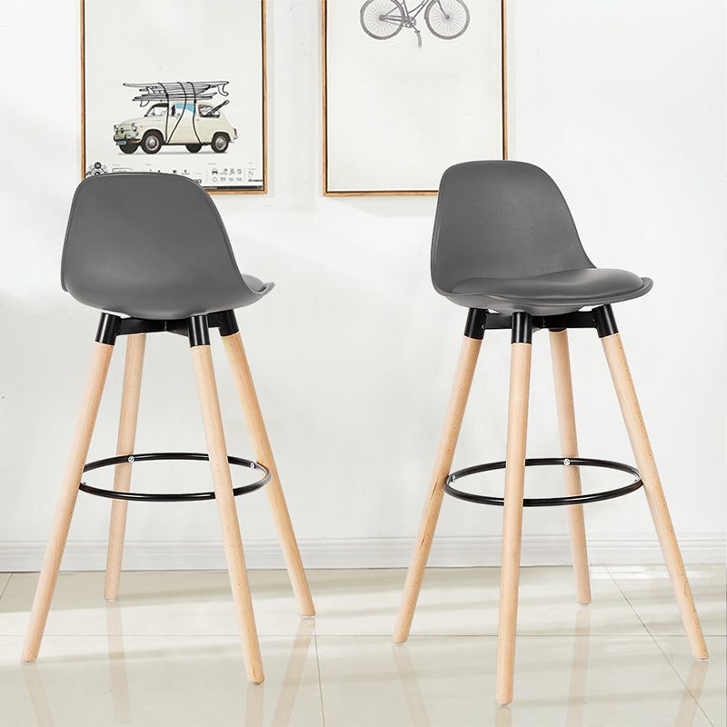 Modern Style Beech Bar Stool with Footrest and Low Back Bistro Bar Stool 28 Inches