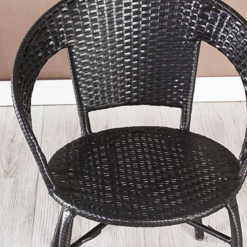 Rattan Dining Table Set Glass Top Round Shape Table for Courtyard