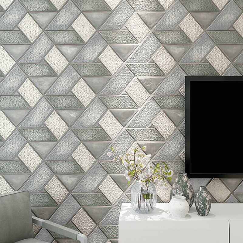 Flock Stain Resistant Wallpaper Modern Geo Lattice Patterned Wall Art for Dining Room