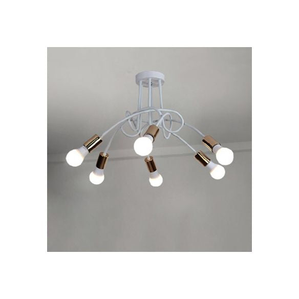Semi-affleurant torsadé de style loft avec ampoule ouverte, plafonnier en métal à 3/5 têtes en or