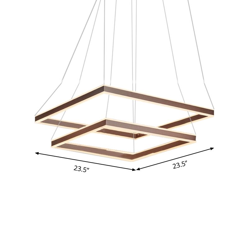 Square Ceiling Pendant Modern Acrylic 1/2/3-Head LED Brown Chandelier Light in Warm/White Light