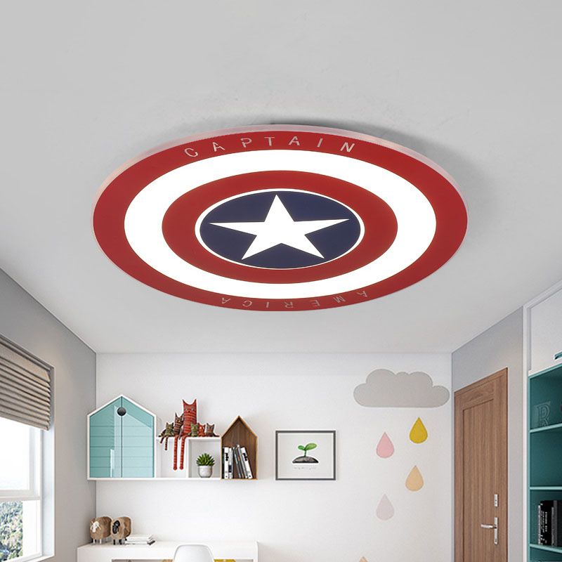 Lámpara de techo Circle para dormitorio de niños, LED de metal, montaje empotrado, accesorio de iluminación en rojo con patrón de pentagrama, 16,5"/20,5" W