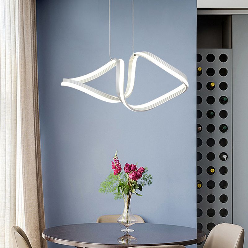 Fish-Shape Dinning Room Pendant Light Fixture Metal LED Minimalist Hanging Lamp Kit in White